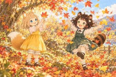 【コン子とポン子】 紅葉