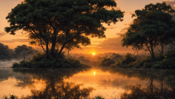 夕日に染まるアマゾン