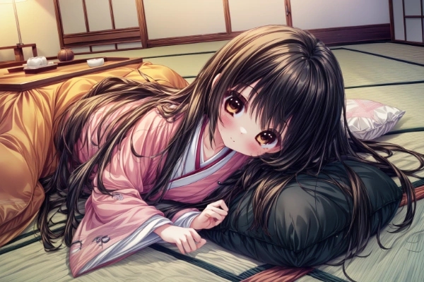 こたつで横になっているときふとみかんが食べたくなった女の子の動き