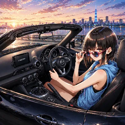 夕陽の街を駆ける少女