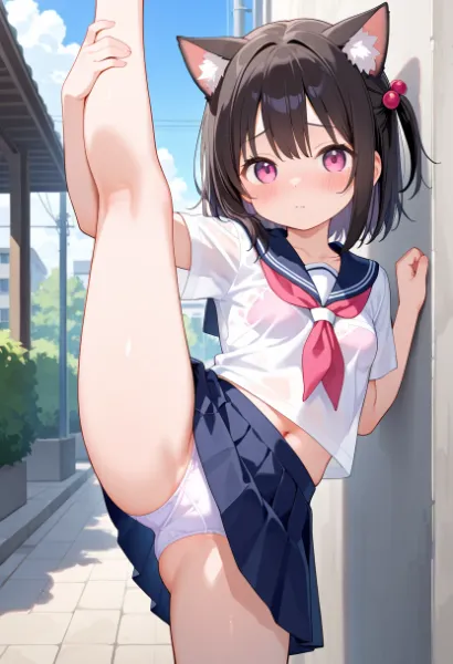 猫耳少女の朝のストレッチ