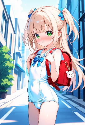 セーラースクール水着(白)で登校