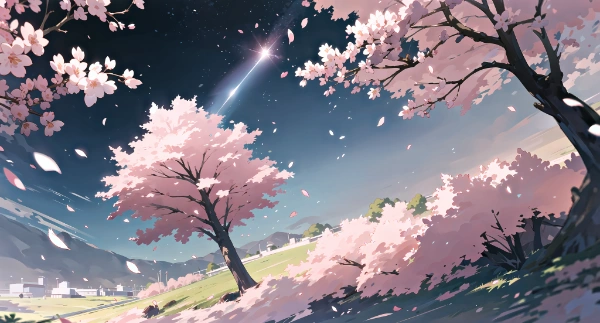 星空の下の桜 (壁紙)