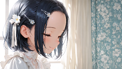 窓辺の少女と花のささやき