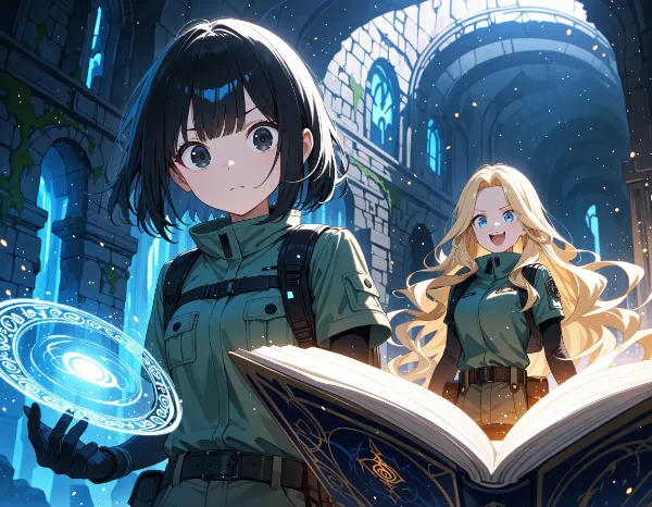 黒髪＆ブロンド・魔法書を見つけた