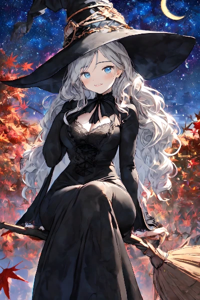 漆黒の魔女、秋の夜の紅葉狩りを楽しむ