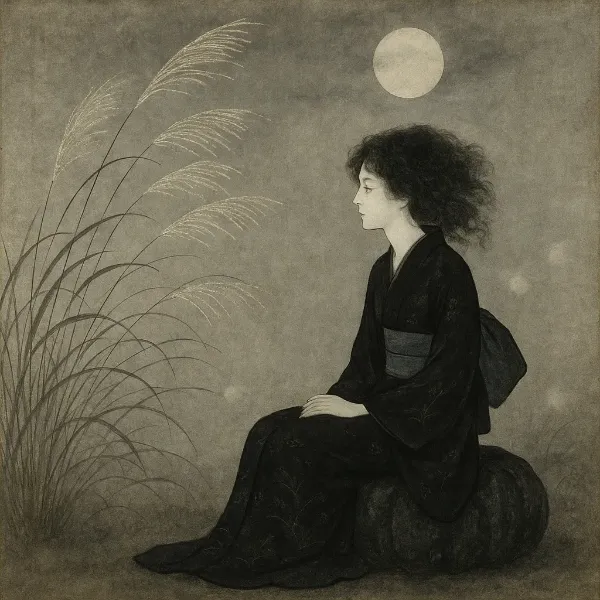 月下のススキに座る少女の秘密