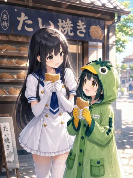 「ここのたい焼きどうですか？」「おいしい！」