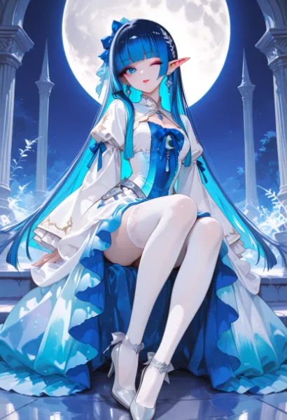 月の輪郭に触れた髪が、静けさの奥でそっと揺れる