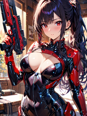 黒髪美少女と光線銃