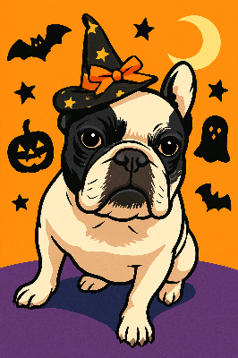 Bulldog in Witch Hat