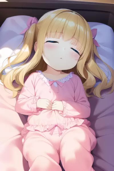 寝落ちする金髪少女