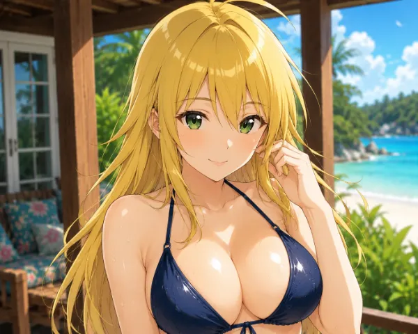 南星井美、希国の海辺で輝く夏の微笑み