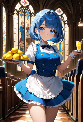 今日の水色髪ウエイトレスさん