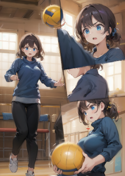 セーターを着た女の子とドッジボール！２