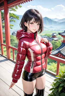 【参照生成用】ダウンジャケットとレザーパンツ