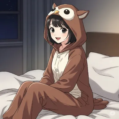 フクロウの着ぐるみパジャマでおやすみなさい