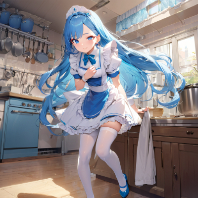 お昼の青髪メイドさん