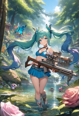 銃と水着の美少女