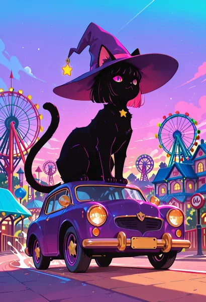 星の魔法を纏う黒猫の遊園地冒険