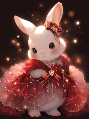 ワインレッドのドレスうさぎ