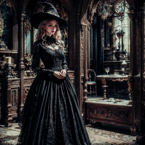 Gothic Sorceress in the Ornate Chamber