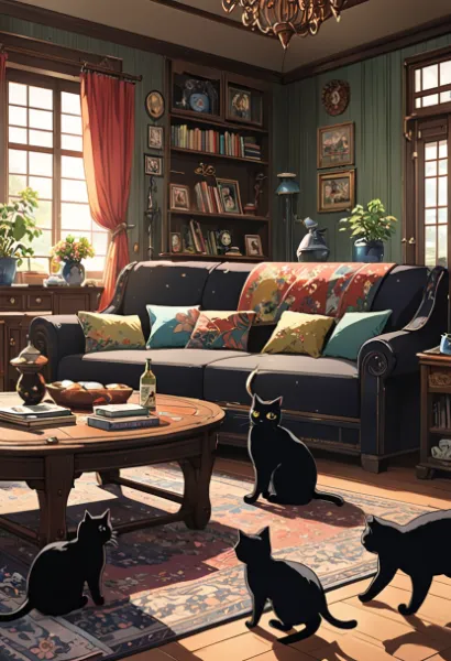 黒猫とリビングルーム