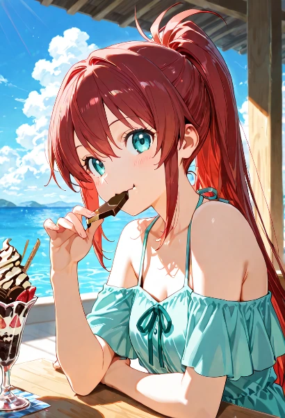 海辺の甘い誘惑と赤髪の少女