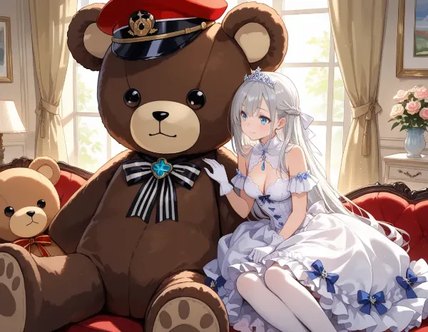 クマの衛兵と銀髪王女の午後のひととき