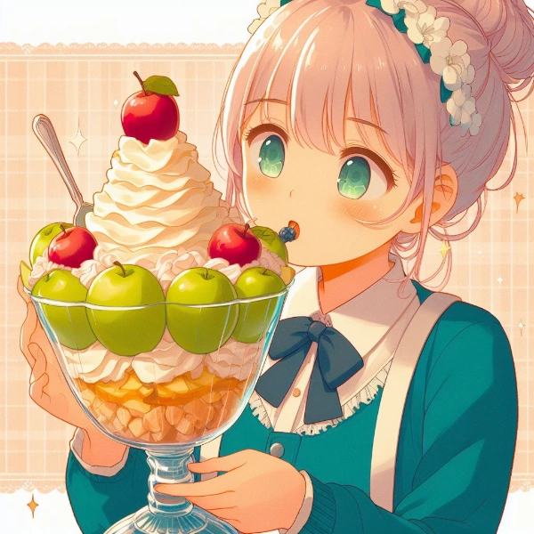 ホイップクリームたっぷりのりんごパフェ