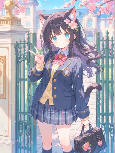 校門前で記念撮影