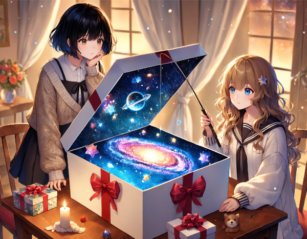 黒髪＆ブロンド・大きな箱