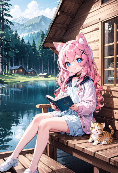 コテージで読書