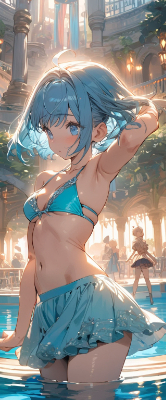 夕陽に照らされる青髪さん