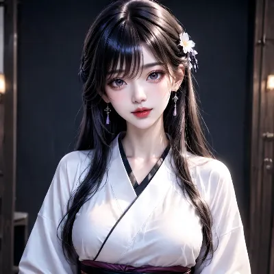 白い着物に咲く花