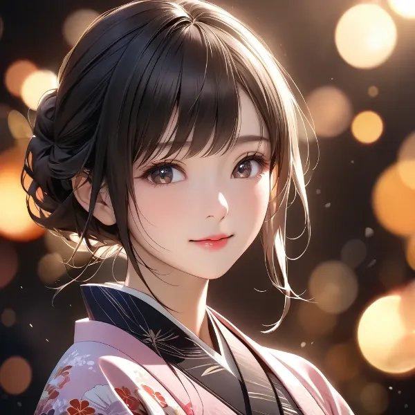 夕暮れの着物少女