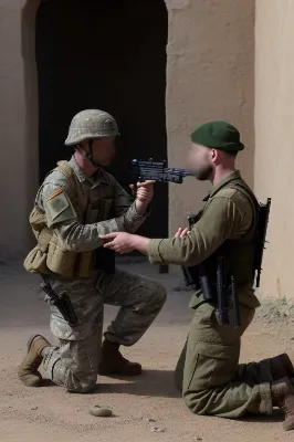 敵に銃を突きつける軍人のフリー素材