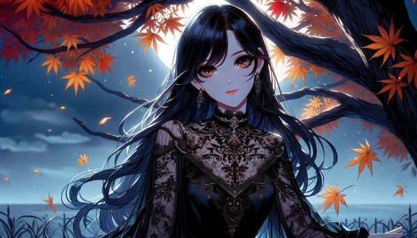 紅葉と美女