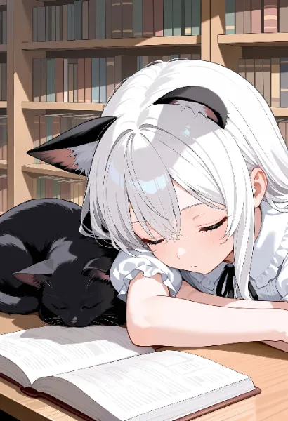 猫耳娘ちゃんと図書館
