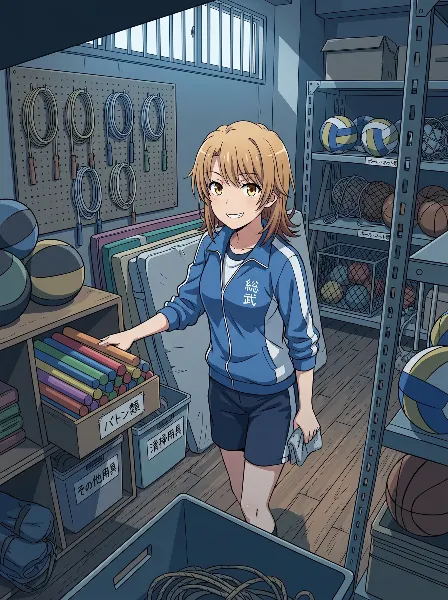 体育倉庫でバトンをしまういろは