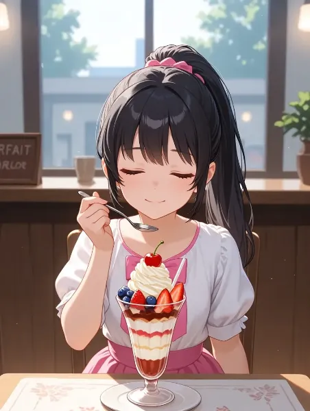 パフェを食べる少女