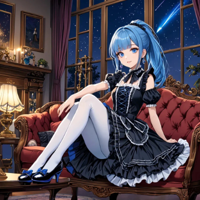 黒ドレスが素敵な青髪さん