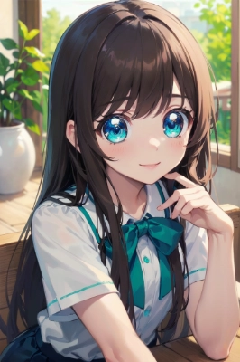 mint green costume ,  cute eye girl
