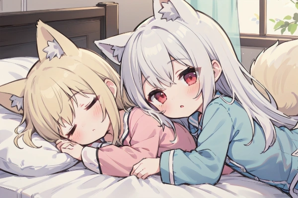 冬眠するように眠るきつね娘