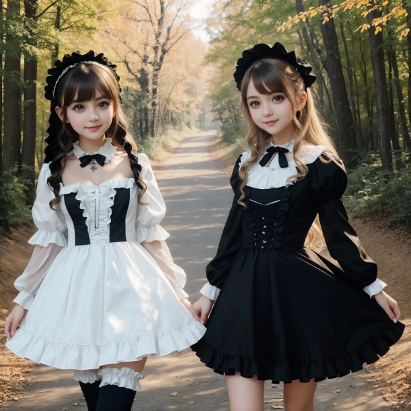 紅葉の林道のロリータ