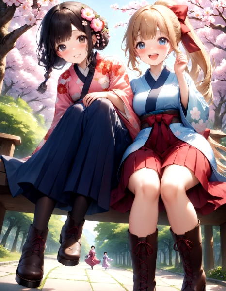 黒髪＆ブロンド・通学風景