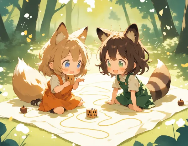 コン子とポン子・すごろくで遊んだ