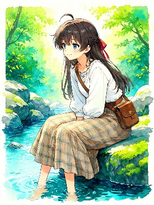 水辺で