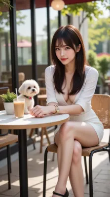 カフェの午後、愛犬との甘いひと時