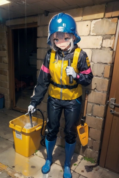 地下を清掃させられる女の子